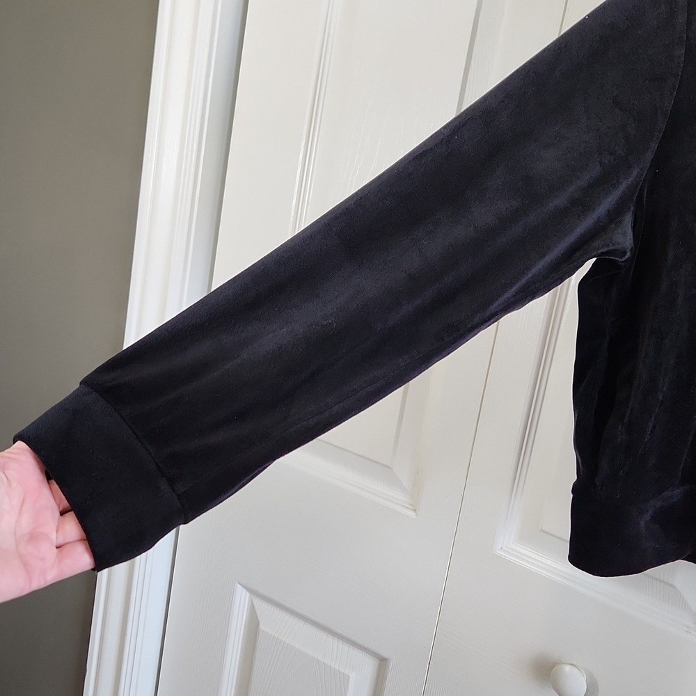 Black Velour Zip-Up Hoodie XXL With Rhinestone Angel Wings & Halo Bling Y2K 80s - Picture 4 of 10